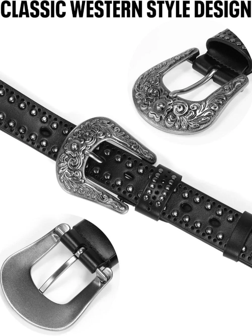 Vintage Western Leather Belt with Studs & Silver Buckle | Perfect for Rodeo